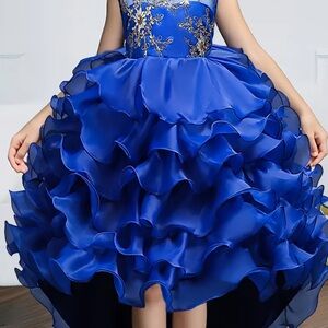 Elegant Handmade Blue Ruffled Kids Formal Dress